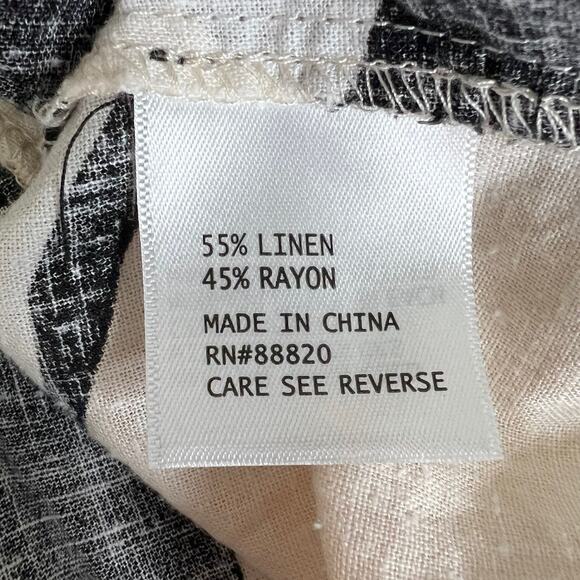 Rachel Zoe Womens Blouse 2X Black Beige Floral Linen Blend Button Up Coastal - Picture 5 of 6
